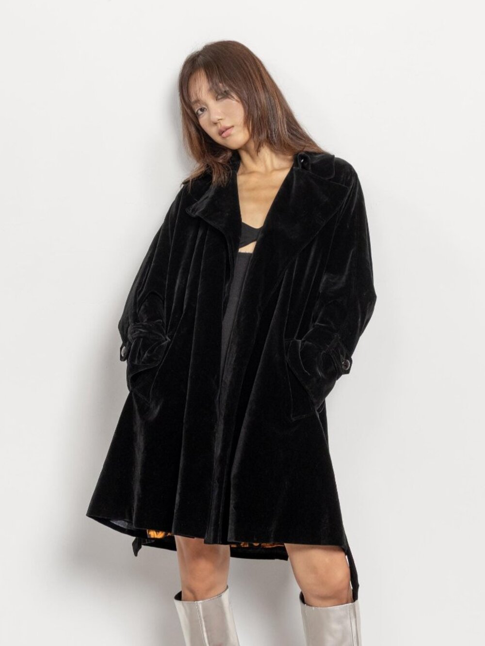 VELVET JACKET Trench Coat Vintage Belted 70's, Small